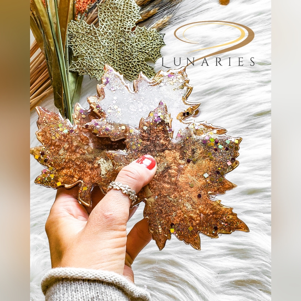 Set of 4, Resin Maple Leaves, Coasters, Brown - Picture 3 of 10